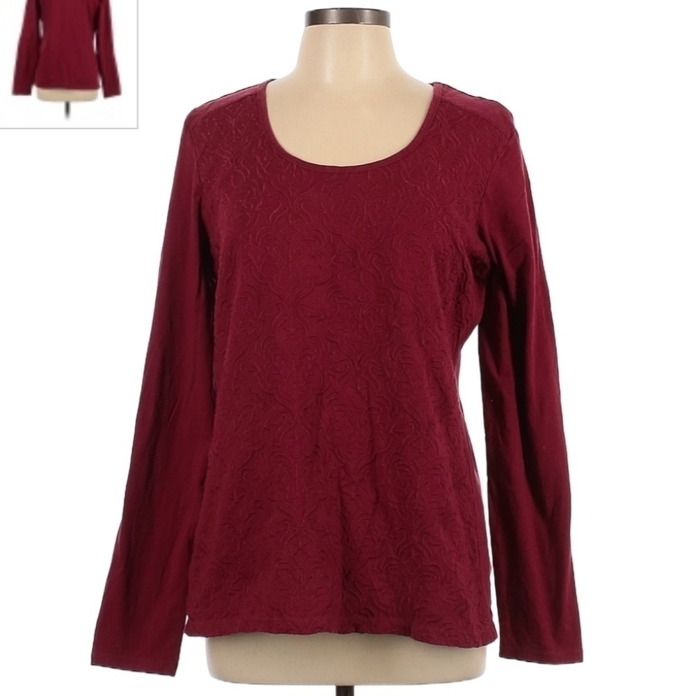 Eddie Bauer Magenta Long Sleeve Round Neck Embroidered Shirt Women's Tall Large